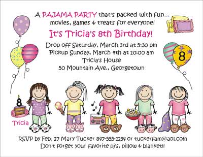 Custom Birthday Cards on Pajama Party   Personalized Party Invitations By The Personal Note